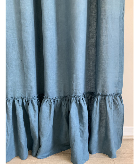 Yale Blue Linen Shower Curtain Country Mermaid Ruffles 