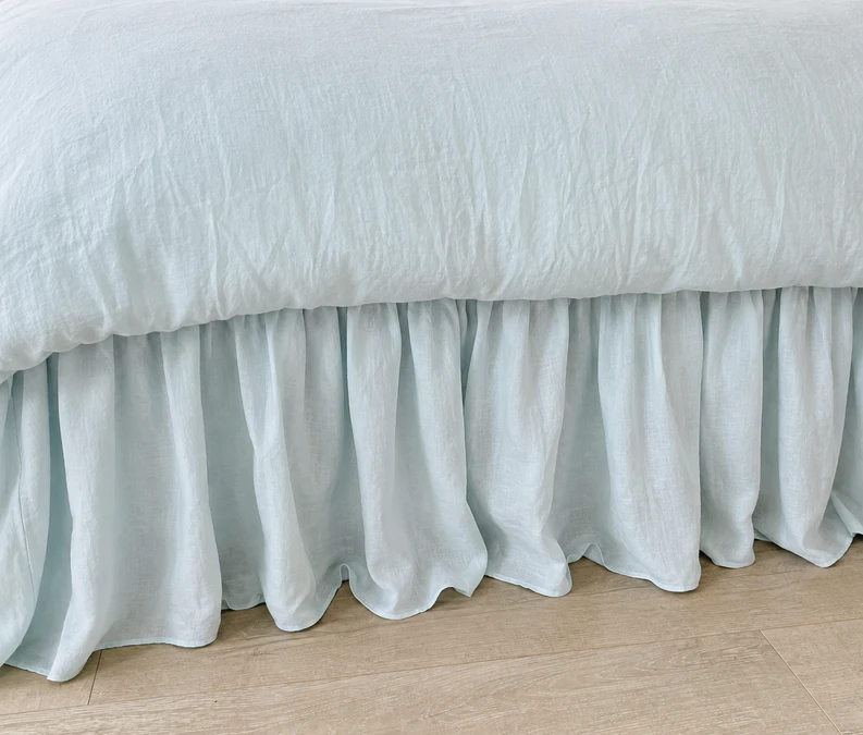 Mist Ocean Linen Bed Skirt with Ruffle
