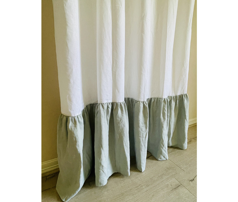 White Linen Shower Curtain Mountain Fog Mermaid Ruffles 