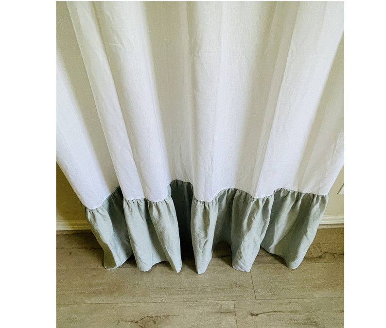 White Linen Shower Curtain Mountain Fog Mermaid Ruffles 