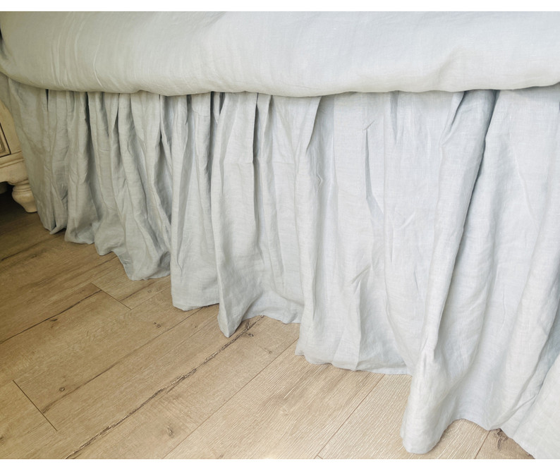 Mountain Fog Linen Bed Skirt with Gathered Ruffles