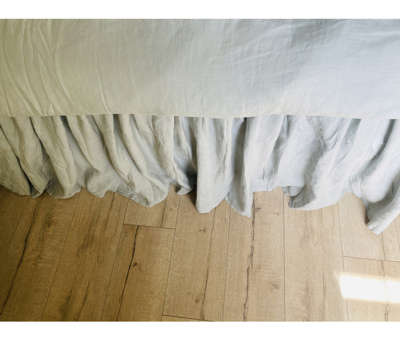 Mountain Fog Linen Bed Skirt with Gathered Ruffles