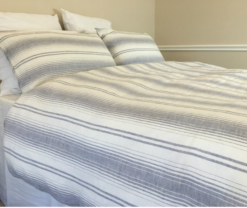 Grey White Striped Duvet Cover In Natural Linen Handmade By