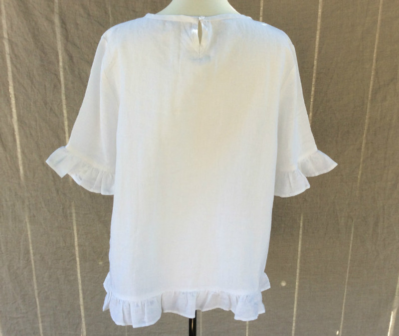 White Linen Ruffle Top | Handmade by Superior Custom Linens