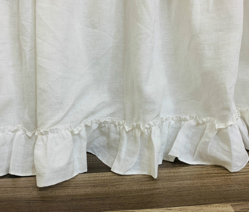 White Linen Bed Skirt- Gathered with Country Ruffle Hem