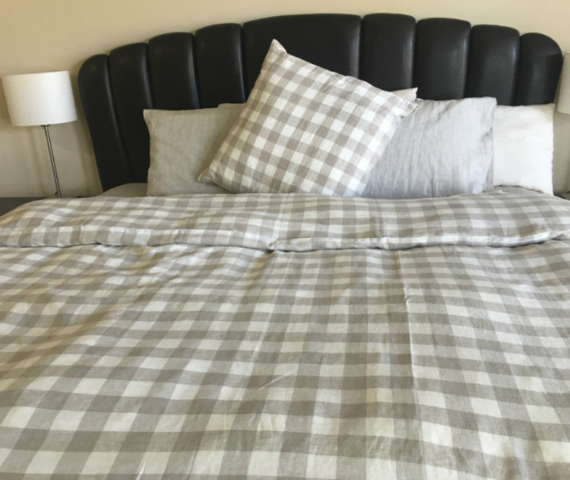 Buffalo Check Plaid Duvet Cover In Natural Linen Handcrafted By