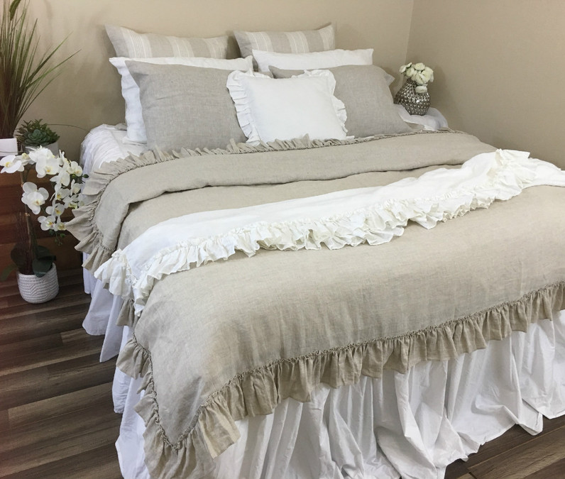 Linen Duvet Cover With Country Ruffle Style Handcrafted By