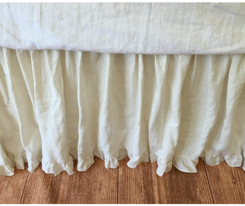 Cream dust ruffle with ruffle hem, custom bed skirt, shabby chic