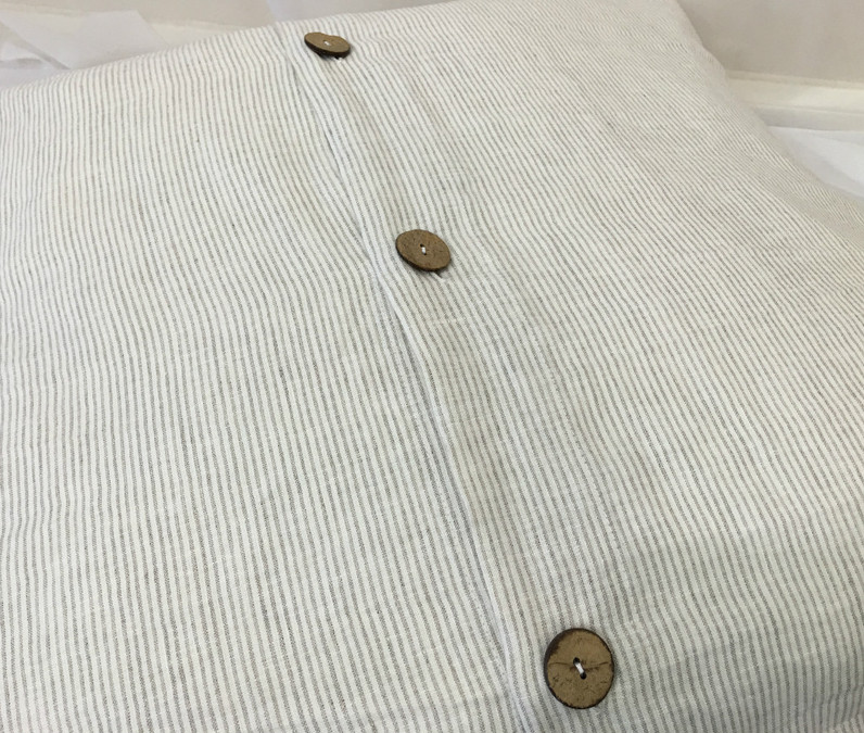 Linen Ticking Striped Euro Sham Cover with Wooden Button Closure, 16x16 ...