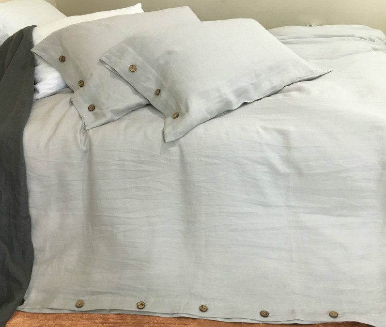 Linen Duvet Cover With Wooden Buttons Pick Your Color Custom