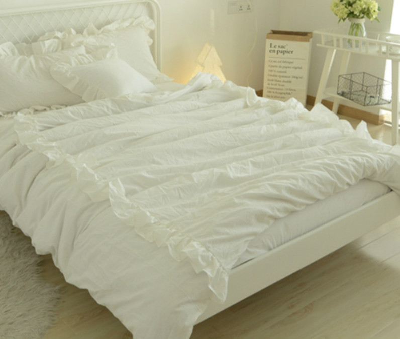 Pima Cotton Duvet Cover Features 2 Rows Of Ruffles White Off