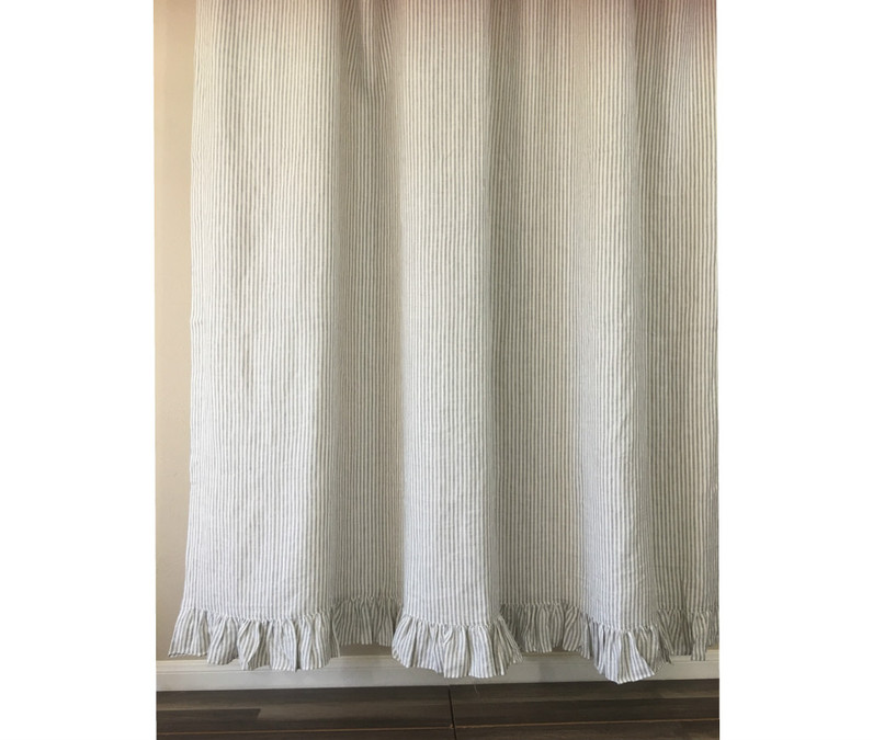 white and beige shower curtain