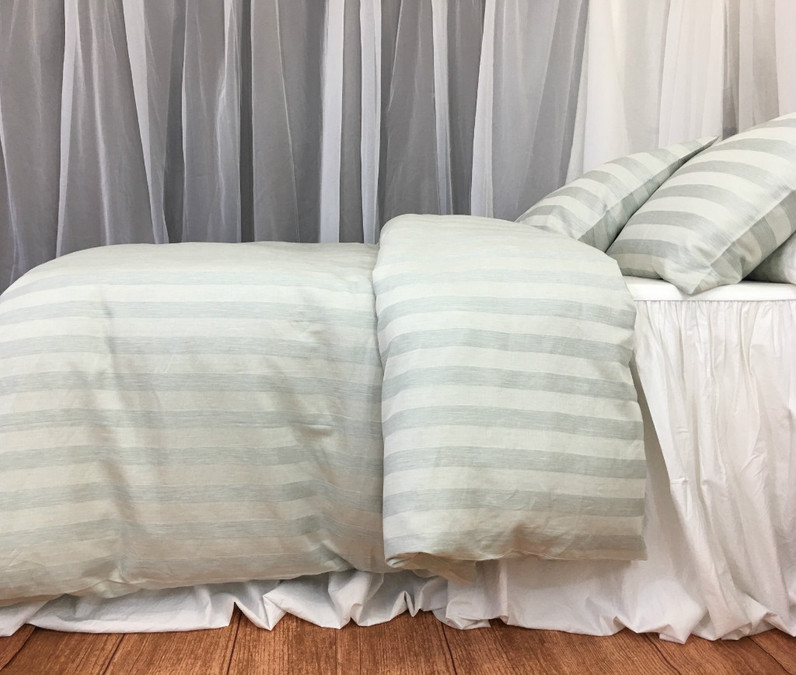 Chambray Moss Stripe Linen Duvet Cover