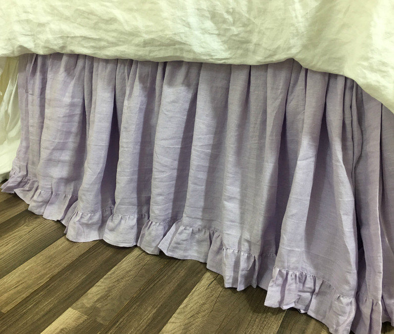 Lavender Linen Bed Skirt with Ruffle Hem, Romantic and Pretty!