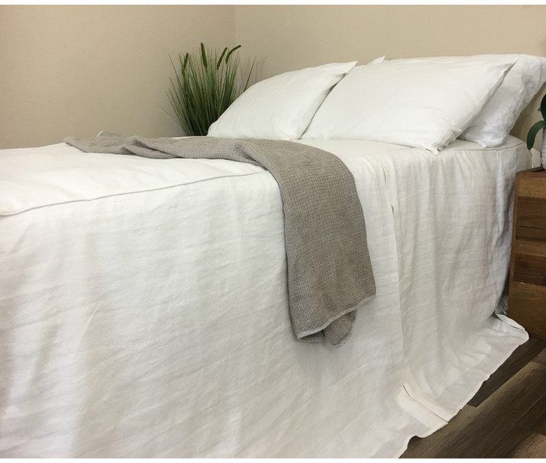 White Linen Bedspread, Tailored Pleats, A bedcover for the minimalist.