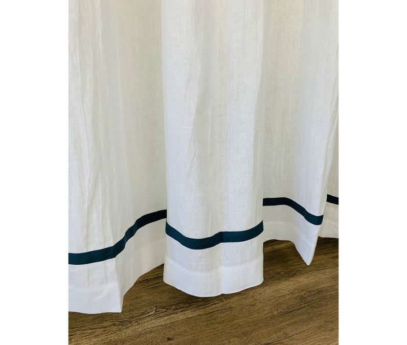 Linen Shower Curtain with Stripes accent, choose from 40+ linen fabrics