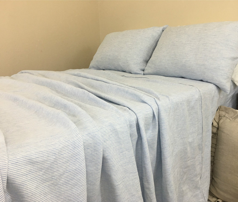 White Ticking Striped Bed Sheets Set 
