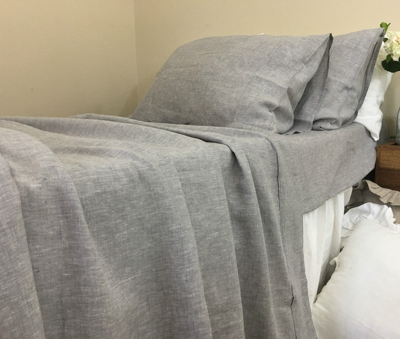 Chambray Graphite Grey Linen Bed Sheets