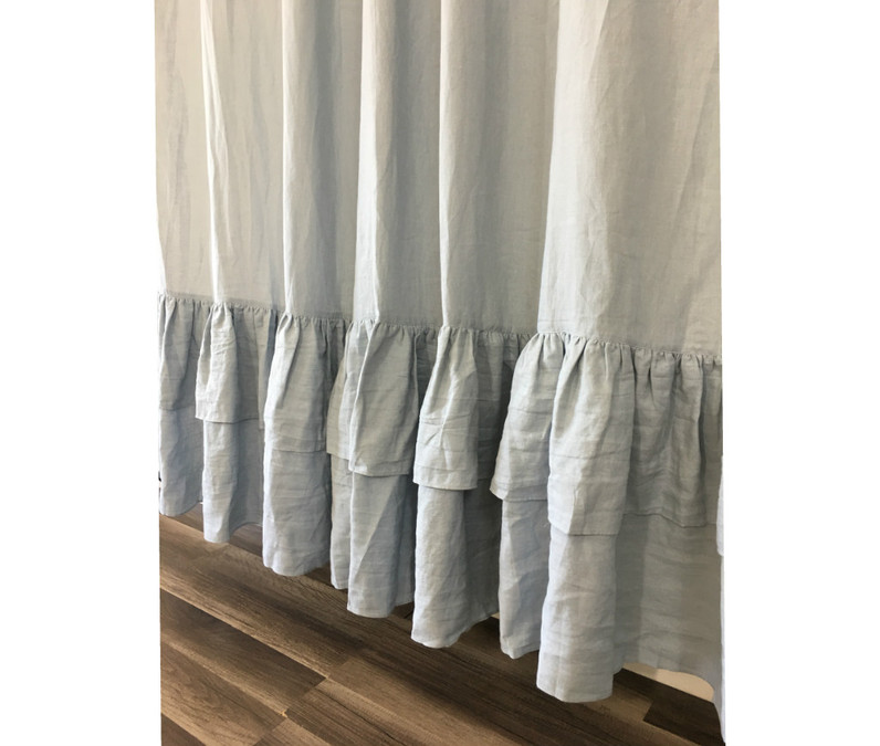 Duck Egg Blue Linen Curtain with Two Layered Mermaid Ruffles, the glamour of mermaid ruffles