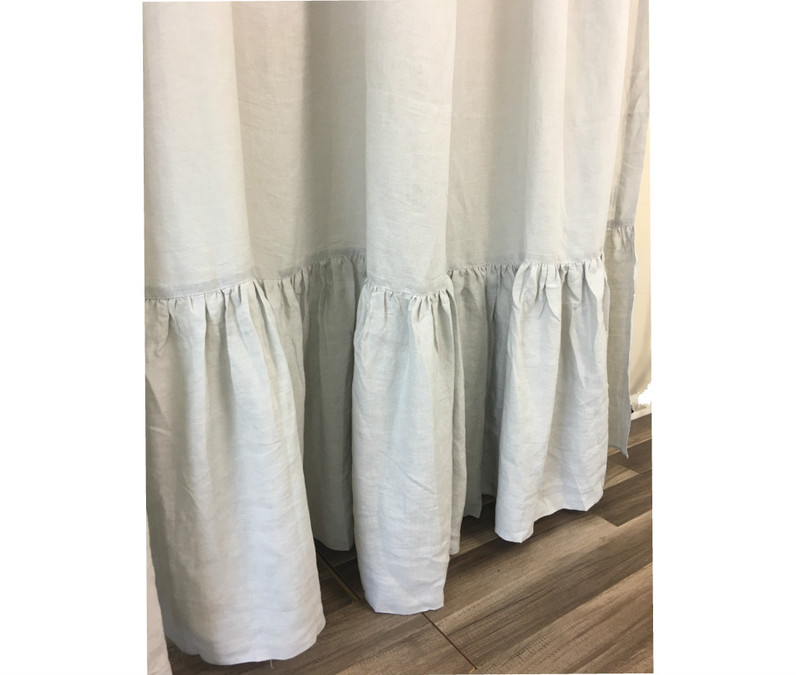 Stone Grey Linen Curtains with Mermaid Long Ruffles