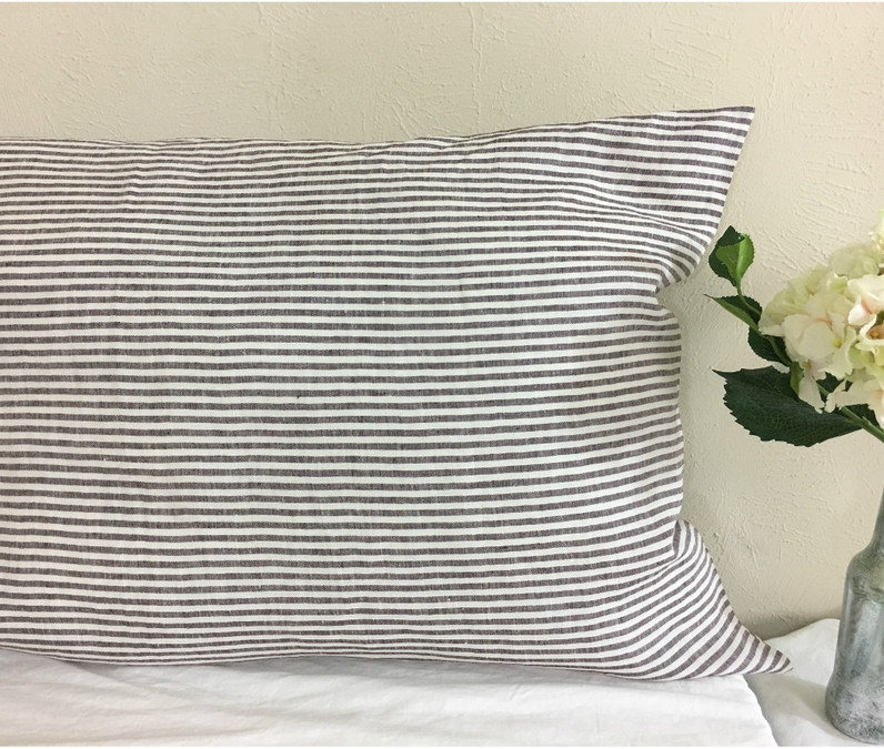 Cocoa Brown and White Striped Linen Duvet Cover