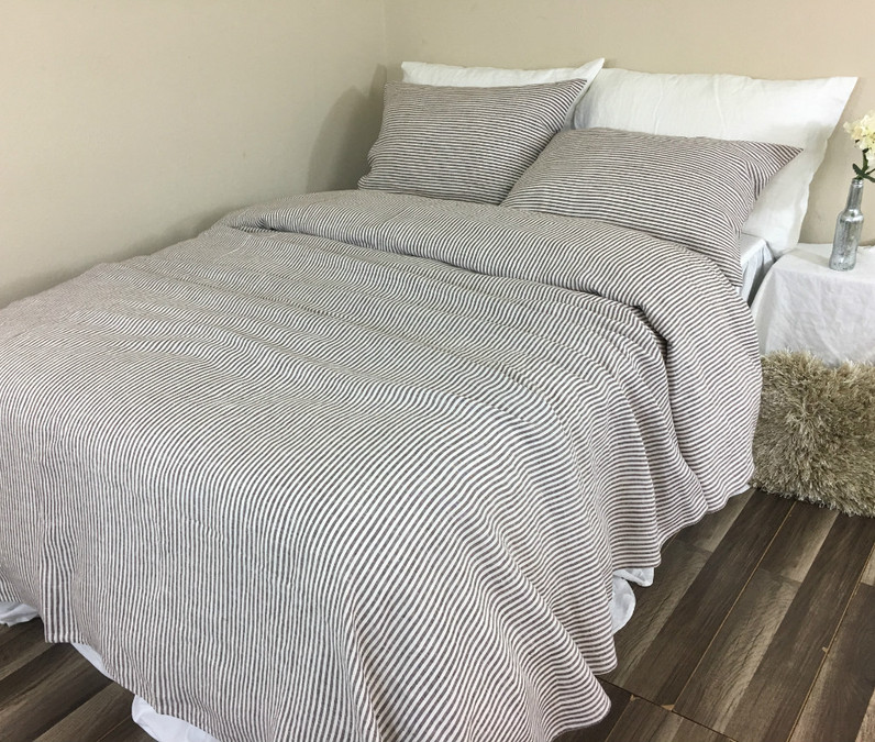 White Striped Linen Duvet Cover