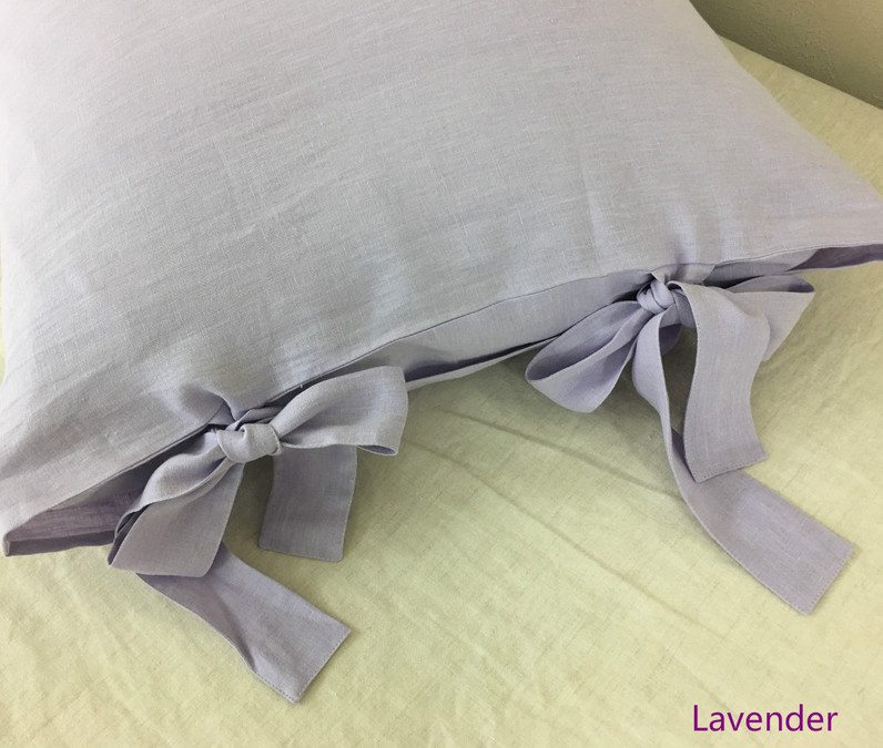 Lavender Linen Pillow Sham Cover with Bow Ties