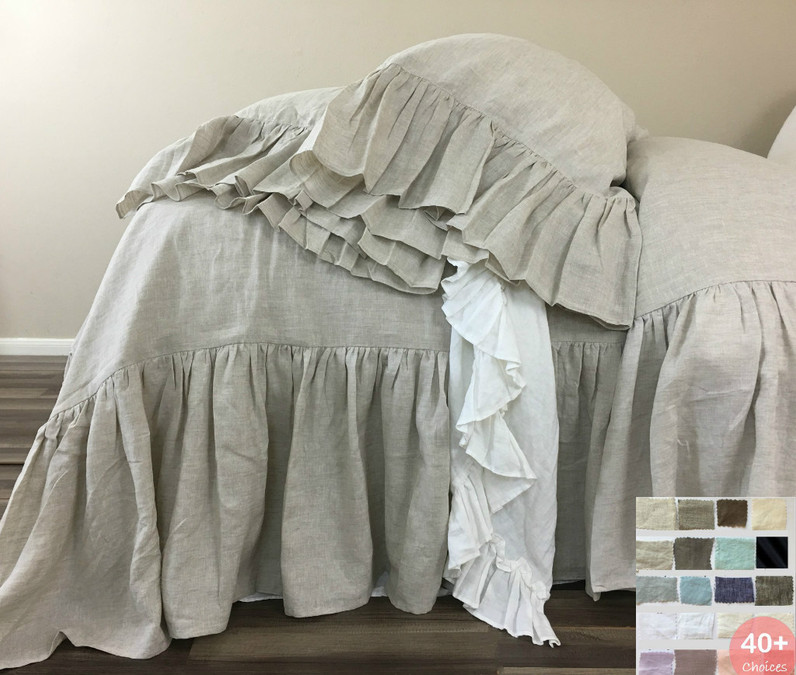 Linen Duvet Cover With Waterfall Ruffles 40 Fabric Choices