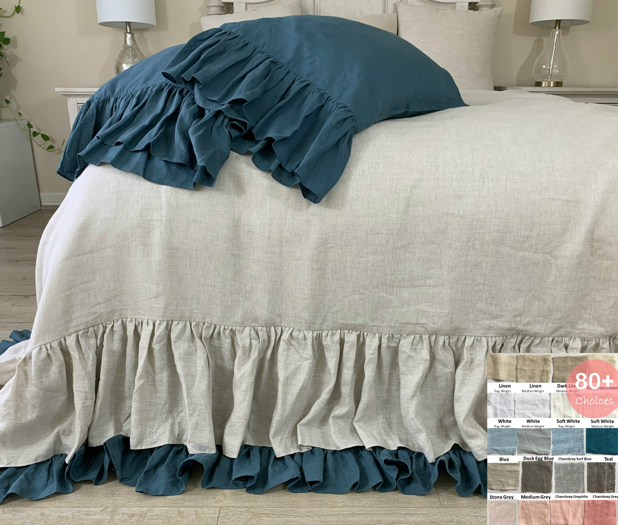 Linen Bedding Set in Charcoal Gray dark Gray Color. King, Queen Linen Duvet  Cover 2 Pillowcases. 