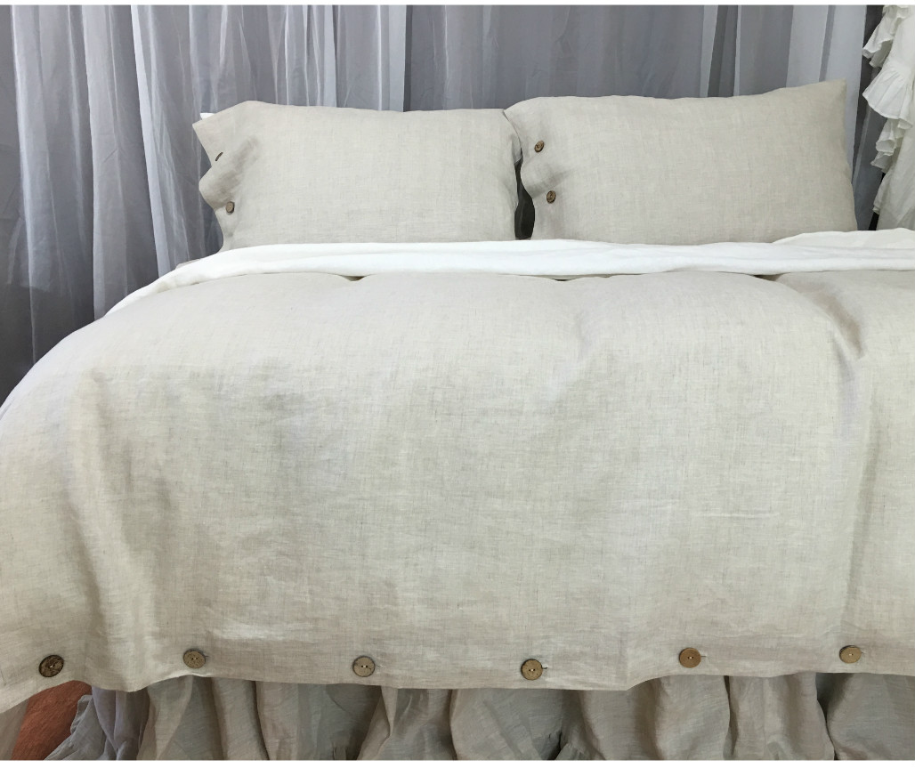 Natural Linen Duvet Cover with Wooden Buttons, Custom Size,  Queen/King/Calif.King/Twin
