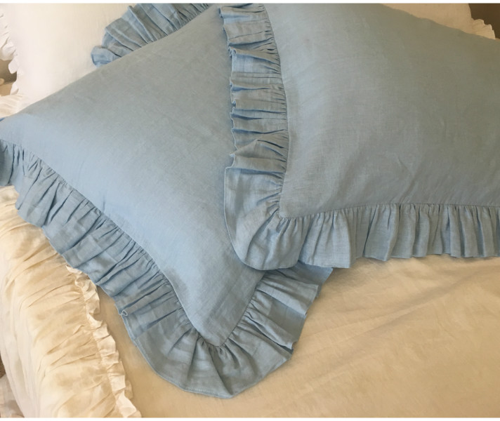 Self Ruffled Duvet Covers, Handmade in Natural Linen