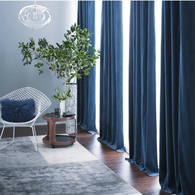 Pair Of Velvet Curtains In Navy Blue Custom Curtains