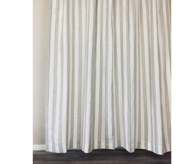 Natural Linen Striped Shower Curtain