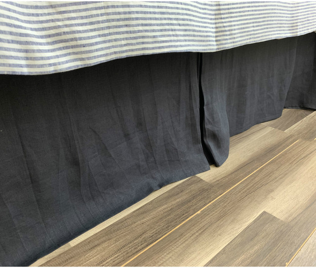 Charcoal Black Linen Bed Skirt with Tailored Pleats