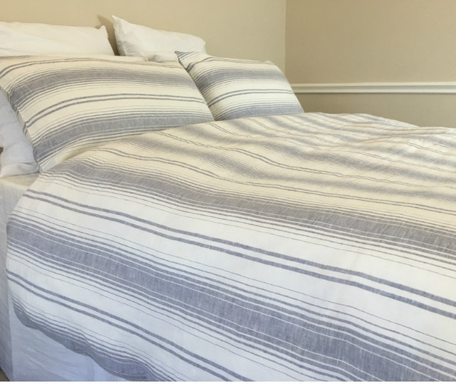 Grey White Striped Duvet Cover In Natural Linen Handmade