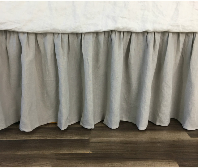 Stone Grey Bed Skirt up to 24" drop, 100 natural linen Handcrafted