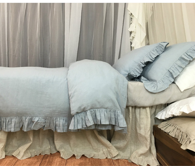 Duck Egg Blue Duvet Cover With Ruffles Handcrafted By