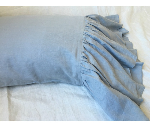 Duck Egg Blue Pillow Covers with Long Ruffle Handcrafted by