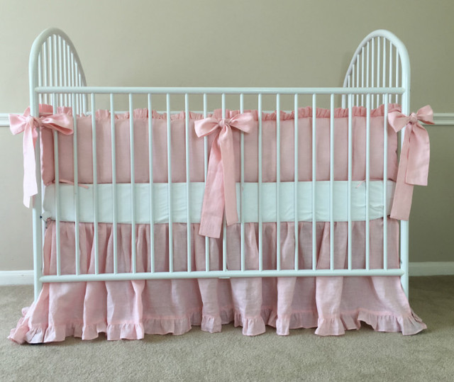PINK Crib Bedding Set with Ruffle Trim and Sash Ties Handcrafted by