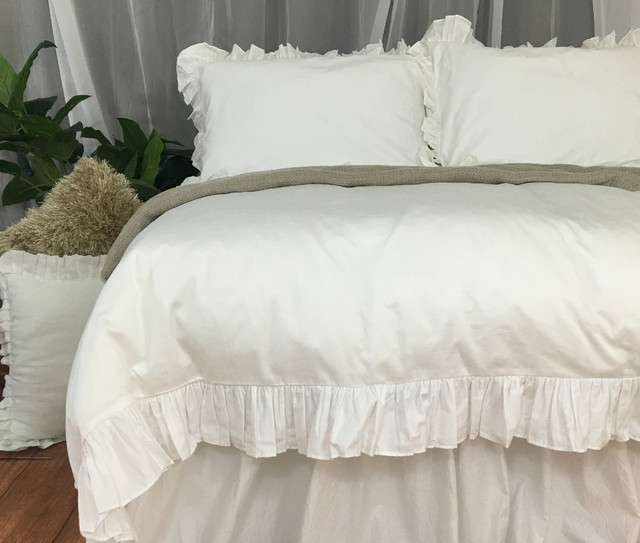 Ruffle Duvet Cover, custom made from long staple pima cotton White