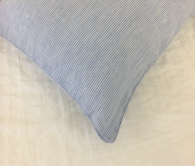 Blue Candy Striped Euro Sham Cover with Piping