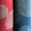 A beautiful patterned fabric for bags and other accessories. The yarn used for this fabric varies in thickness, giving it a very distinctive and gentle feel. Available in red and blue.