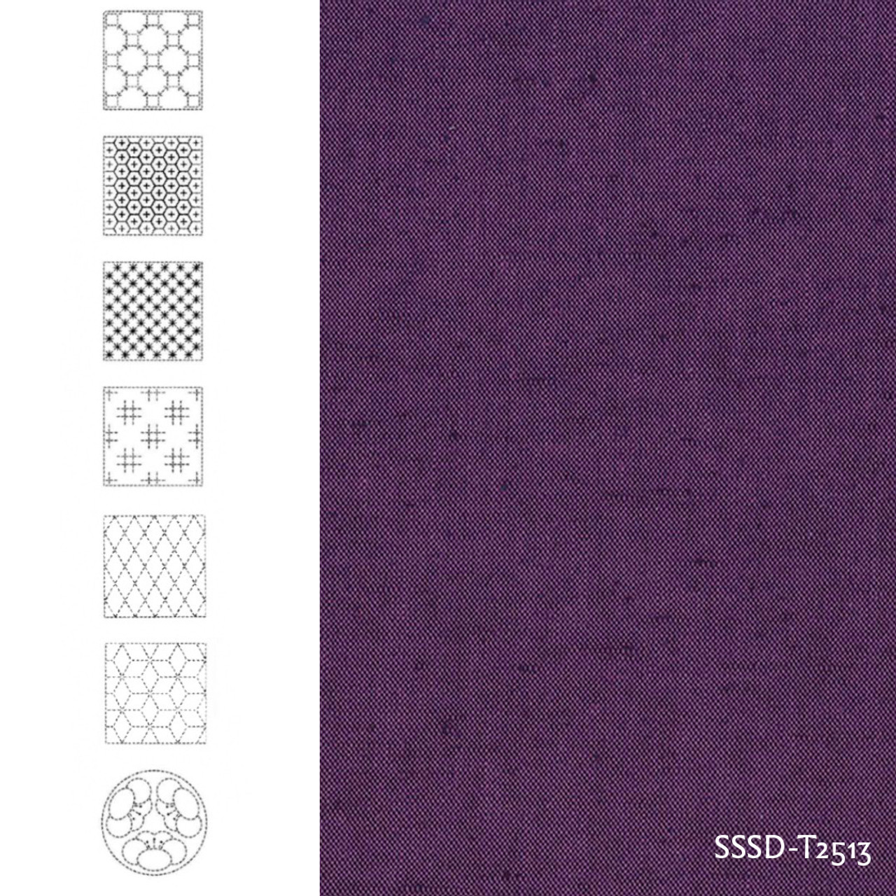 Sashiko Panel - Seven Patterns Bright Purple: SSSD-T2513