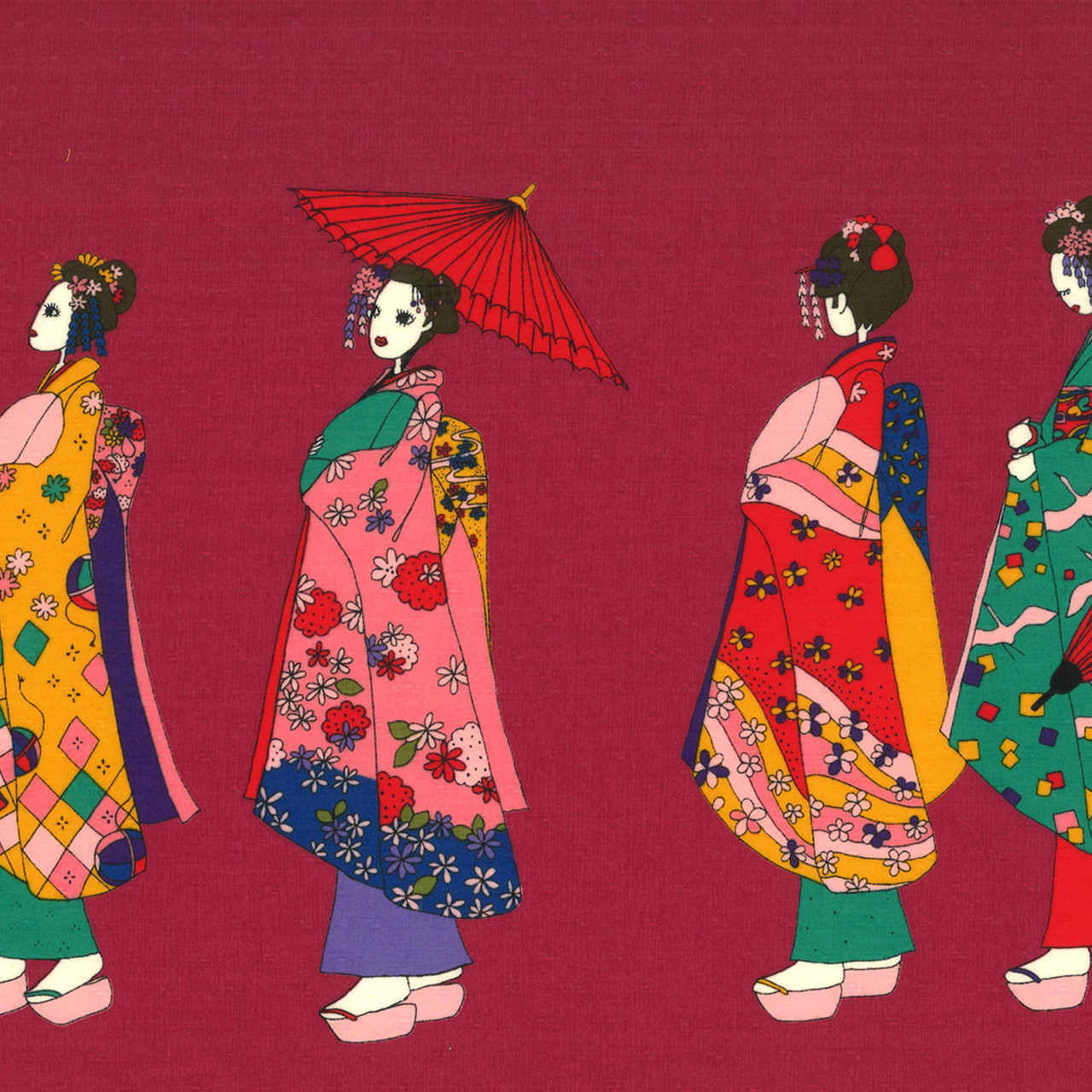 Cotton 'Geisha' fabric , Plum (KTS2479E)