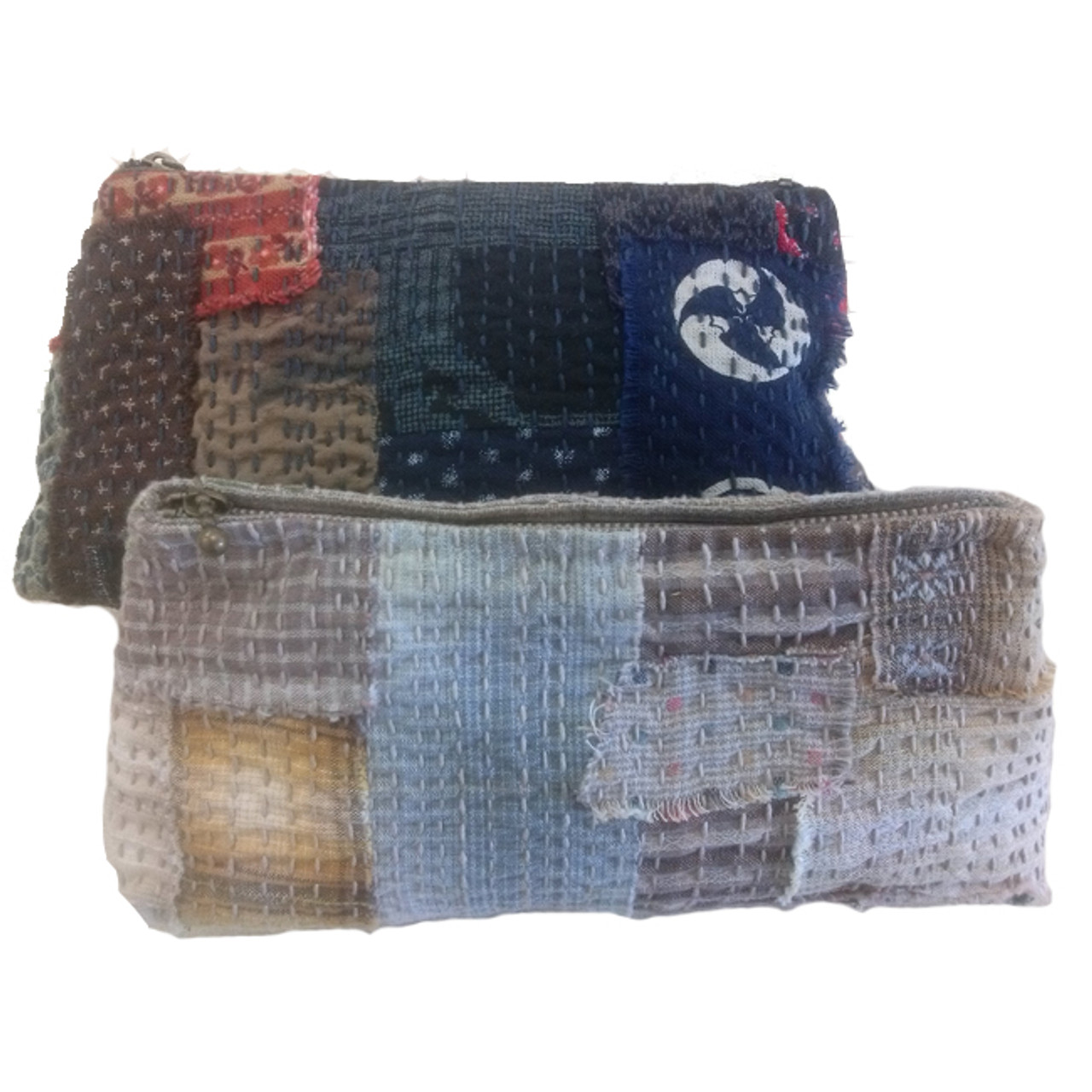 Image of the Zippi Purse, a boro inspired purse made from left over fabrics with light or dark fabric options. Available in-store or online at BeBe Bold. 