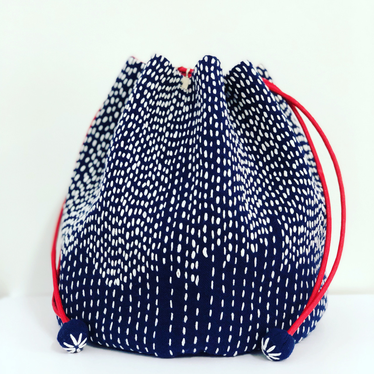 Blue and White Sashiko Drawstring Bag Kit