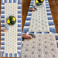 Asanoha (Hemp Leaf) Sashiko Table Runner Kit - Blue Stripe - SKT-2 Asanoha (Hemp Leaf) Sashiko Table Runner Kit - Blue Stripe - SKT-2