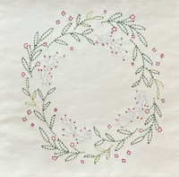 Ecru Sashiko Wreath Panel with Threads