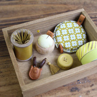 Tape Measure with Yuzen Leather Cover - Cohana - Green