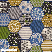 Image of printed 'canvas in patchwork style blue and green  Width: 110cm. Composition: 85% cotton, 15% linen Image of printed 'canvas in patchwork style blue and green  Width: 110cm. Composition: 85% cotton, 15% linen